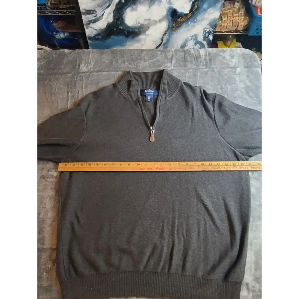Savile Row Mens Jumper L Blk Sweater High Neck 1/4 Zip Pullover Knitted‎ Cotton